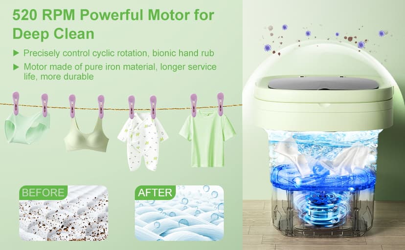 16L Large Capacity Portable Washing Machine, Laundry Washer Cleaning for Underwear, Baby Clothes, Shirts,Small Delicates. Foldable Mini Washer and Dryer Combo for Apartment,Hotel,Camp,RV,Travel(Green)