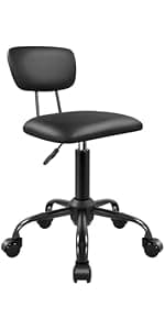 WKWKER Rolling Stool with Wheels Swivel Stool with Back Height Adjustable Chair PU Leather Rolling Chair Ideal for SPA Salon Home Office Drafting Work (Black)