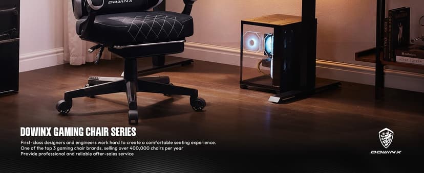 Dowinx Fabric Gaming Chair, Ergonomic Computer Chair with Footrest and Pocket Spring Cushion, Height Adjustable Video Gamer Chair with Lumbar Support for Adults, Black
