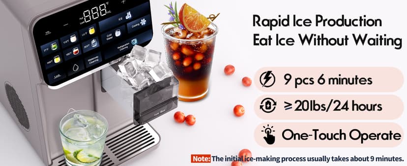 Ice Maker Water Filter Dispenser, 3 in1 Countertop Instant Hot & Cold Water, Ice Water Dispenser with ice Box, 7 Temperature & 5 Dispensing Volume Options Portable No Installation.