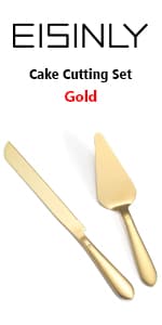 Cake Cutting Set for Wedding, Elegant Cake Knife and Server Set with Thickened Stainless Steel Rounded Edges, Cake Cutter Pie Spatula for Birthday Anniversary Christmas, 2 Pcs, Gold