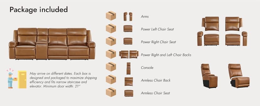 Watson & Whitely Genuine Leather Power Recliner Sofa, 3 Seater Wall Hugger Reclining Sofas with Power Headrest, USB & TypeC Ports, Electric Recliner Couch Set for Living Room, Saddle Brown