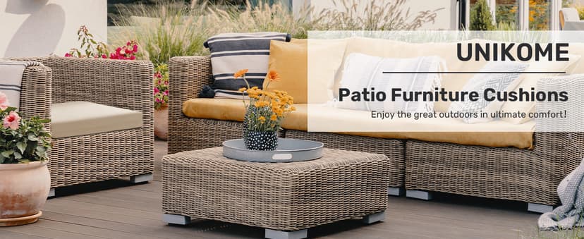 UNIKOME Outdoor Chair Cushions Pack of 4, Water Resistant Patio Cushions with Ties, High Density Sponge Filling Square Corner Seat Cushions for Outdoor Furniture, 18.5"*16"*3", Beige