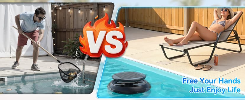 Y60 Cordless Solar Pool Skimmer - 2026 Automatic Robotic Pool Surface Cleaner with 360° All-Around Intake, Dual Charging, 12H Deep Cleaning for In-Ground & Above Ground Pools (Sepia)