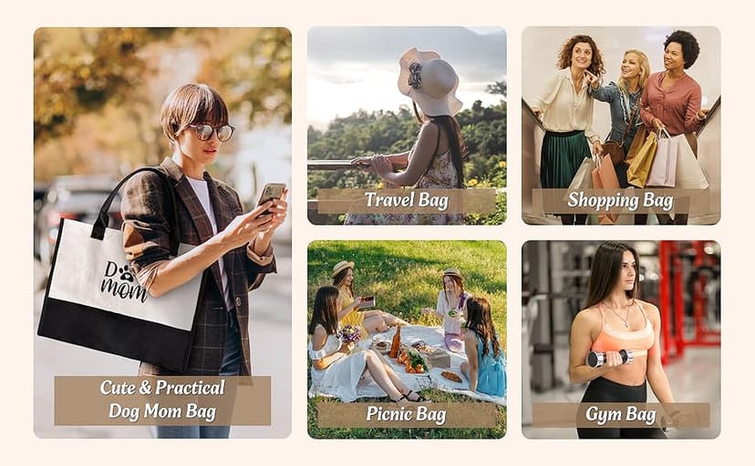 Craftique Dog Mom Tote Bag Gifts for Women, Dog Mom Birthday Gifts for Dogs Lovers, Practical Tote Bag for Shopping Travel Picnic, 17” x 6.7” x 12.5”