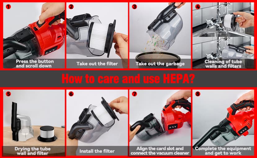 KXX Cordless Vacuum for Milwaukee M18 Battery, 5 in 1 Handheld Electric Vacuum Cleaner with 500W Powerful Motor, 46 CFM Portable Hand Vacuum with Filtration HEPA for Floor, Carpet, Car (Tool Only)