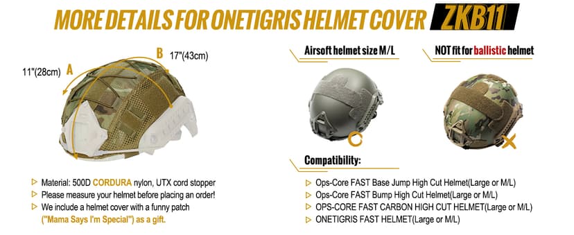 OneTigris Helmet Cover, Tactical Fast Cloth for Ops-Core Fast PJ Helmet in Size M/L, OneTigris PJ Airsoft Cover in Size M/L