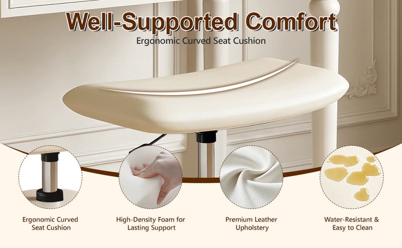 Modern Small Vanity Chair with Armless for Small Space, Entryway, Cute Swivel Makeup Chair with Adjustable Height, PU Leather Upholstered Home Office Desk Chair for Living Room, Bedroom, Vanity