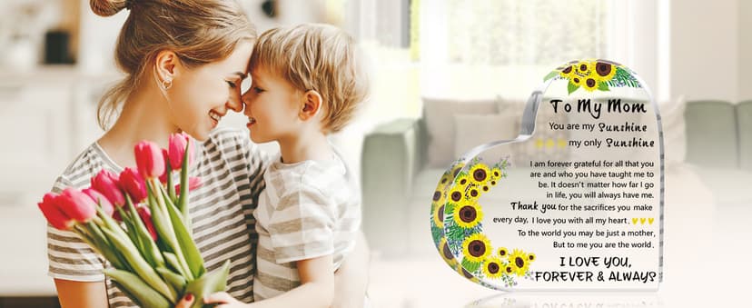 Gifts for Mom, 5.9×5.9 inch Delicate Heart Plaque, Mom Birthday Sign Present Idea, First Mothers Day Christmas Stocking Stuffers Birthday Acrylic Gifts for Mama Stepmom, Christmas Gifts for Mom