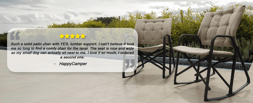 STRONGBACK Folding Patio Chair - Ergonomic Design for Back Pain Relief - 21" Seat Width/300 lb Capacity - Plush Olefin Cushions/Durable Magnesium Alloy Frame - Lightweight/Portable Outside Chairs