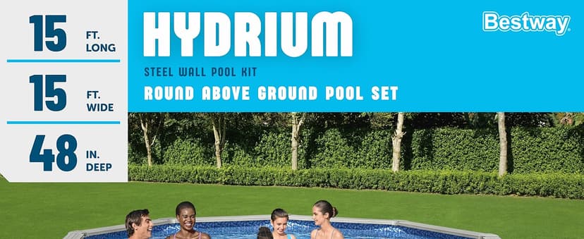 Bestway Hydrium Above Ground Swimming Pool, 15' x 48" Round Steel Wall Pool Set with Sand Filter Pump, Chemical Dispensers, and Accessories