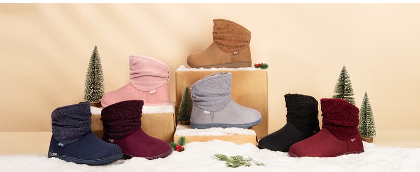 LongBay Women's Warm Chenille Knit Bootie Slippers Memory Foam Comfy Suede Fluffy Faux Fur Boots House Shoes