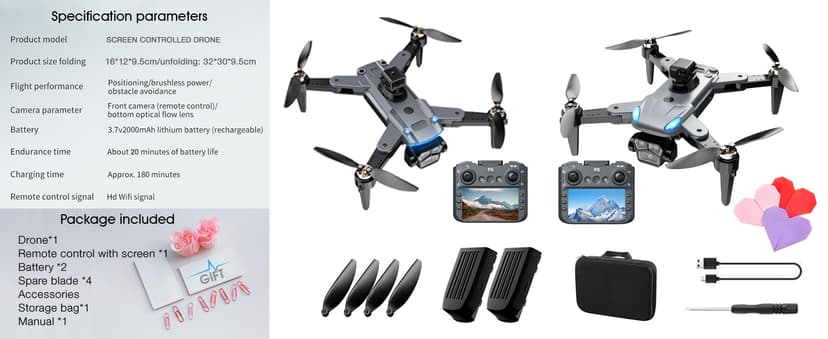 Drone with Camera for Beginners and Adults 4K, Foldable Remote Control Quadcopter, Altitude Hold, One Key Start, 3D Flips, 2 Batteries