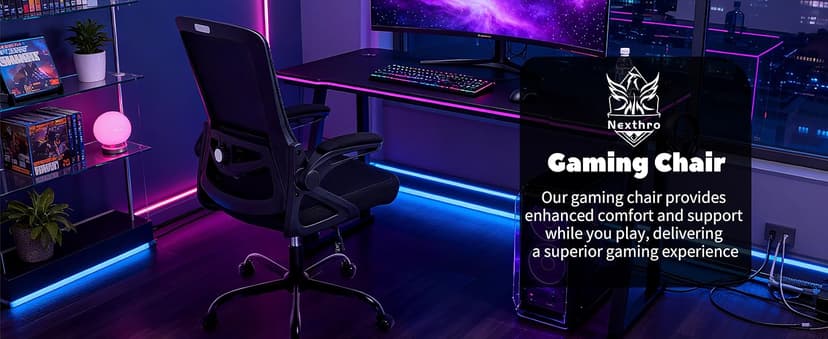 Ergonomic Office Chair, Desk Chair with Adjustable Lumbar Support, Breathable Mesh Comfy Computer Chairs with Flip-up Armrests Executive Task Chair for Adults Home Office(Black)