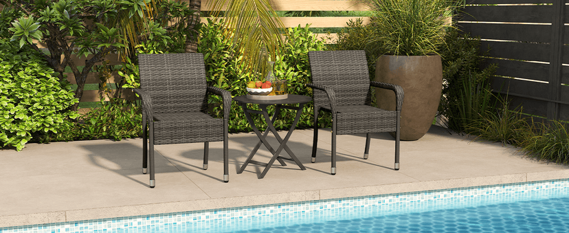 Yaheetech Set of 2 Stackable Outdoor Rattan Dining Chairs, All-Weather Firepits Armchair w/Armrests, Steel Frame for Garden, Patio, Deck, Yard, Poolside, Gray