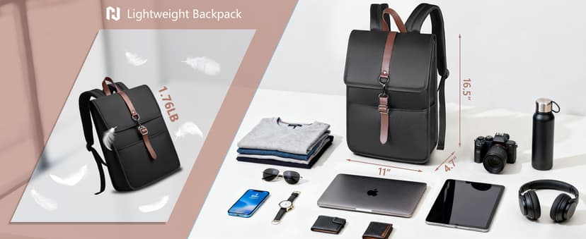 HEROIC KNIGHT Laptop Backpack for Men Women, Slim Work Travel Backpack with USB Charging Port, Lightweight Computer College Backpack Bag, Vintage Commuter Casual Daypack Fits 15.6 Inch Laptop,Black