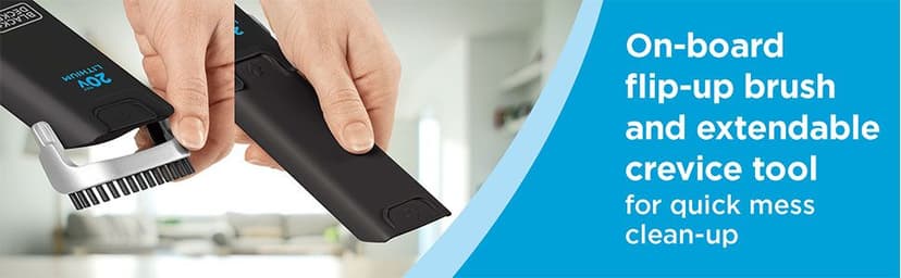 BLACK+DECKER dustbuster 20V Hand Vacuum Cordless Rechargeable, Car Vacuum Portable, Powerful Suction AdvancedClean Hand Vac with Extendible Crevice Tool, Flip-Up Brush and Charging Base (BDH2000L)