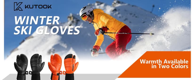 KUTOOK Winter 3 Fingers Ski Mittens Goatskin Thermal 3M Thinsulate Waterproof Snowboarding Gloves with Pocket for Men Women