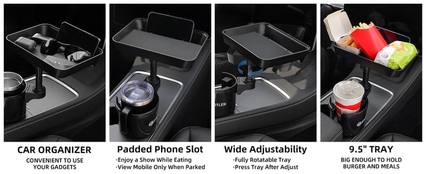 Cup Holder Expander Adapter for Car, Road Trip Essentials, Car Accessories Fits Owala, Yeti, Large Bottles 16-46 oz DYLEN Car Cup Holder Tray, 9.5”Detachable Car Food Tray Table for Eating B0DGSZDNCJ