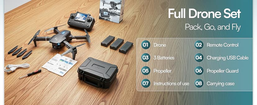 Falcon X 4K Drone - 4K UHD Camera Drone, Built-in Screen Remote Controller, WiFi FPV Foldable Quadcopter for Beginners & Adults, Includes 3 Batteries, SD Card & Reader