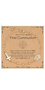 Catholic Virgin Mary Cross Bracelet Gifts for Girls Teens Women, Rosary Beads Charm Link Chain Bracelet Christmas Christian Religious Jewelry Gifts