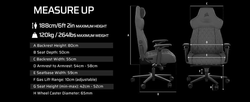 Corsair TC500 Luxe Gaming Chair – Premium Breathable Fabric – Wide Seat – Five-Way Adjustable Armrests – Adjustable Built-in Lumbar Support – 90-135 Degree Recline – Shadow