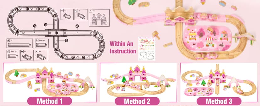Princess Castle & Magnetic Trains, Compatible with Most Wooden Train Tracks, Birthday Gift for Girls 3 4 5 Year Old Atoylink Wooden Train Set for Toddler Girls, 40Pcs Pink Unicorn Train Toys B0H6HGYDWR