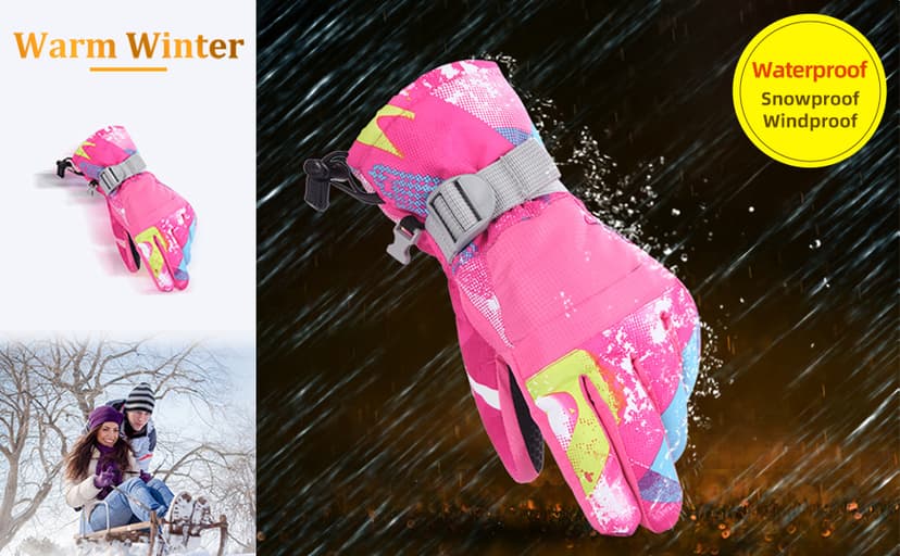 Odtmger Ski Gloves, Warmest Waterproof and Breathable Snow Gloves for Cold Weather, Fits Both Men & Women,for Parent Child Kids Outdoor