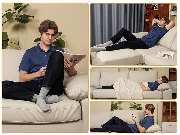 EASE MOOSE Leather Sectional Couch, Oversized Modular Sectional Sofas, Wide Deep Seat Modular Couch, Scratch Resistant Faux Leather Material, L Shaped Sofa for Big Spaces, Beige