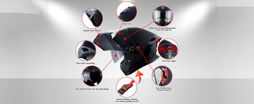 1Storm New Motorcycle Bike Modular Full Face Helmet Dual Visor Sun Shield: NOLED-X90 Matt Black