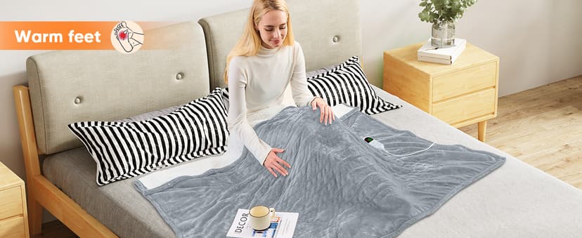 10 Heat Levels 1/2/4/6/8 Hours Auto-off,Sherpa Soft Cozy Warm Blanket,House Warming Gifts for Grandma Grandpa, Dove Grey greenoak Heated Blanket Electric Throw Heating 50"X60",Gifts for Women B0H5K4MBXB