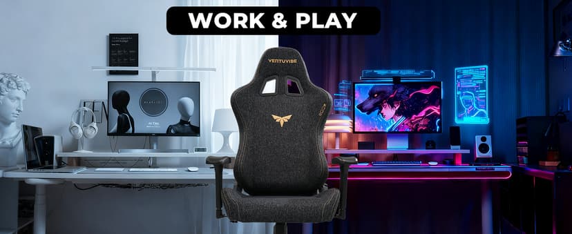 Gaming Chair 4D Adjustable Armrests - 170° Reclining & 320lb Capacity, High Back Ergonomic Computer Chair with Lumbar Support, Fabric Office Chair for Adults (Black)