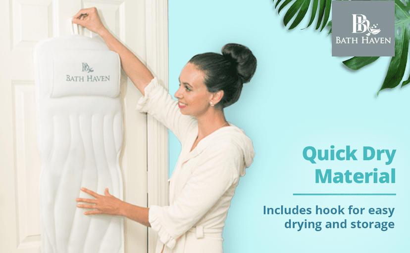 Bath Haven Bath Pillow for Bathtub - Full Body Mat & Cushion Headrest for Women and Men, Luxury Pillows for Neck and Back in Shower Tub or Jacuzzi - Powerful Suction Cups - Spa Accessories (Classic)