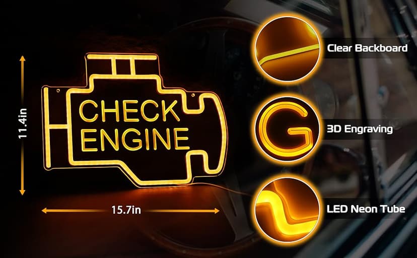 Kavaas Check Engine Neon Sign, LED Garage Sign for Car Room Decor | Check Engine Light Neon Sign for Garage Decor, Auto Repair Workshop, Man Cave - Best Gifts for Dad, Car Enthusiast (Golden Yellow) B0D372TXF5