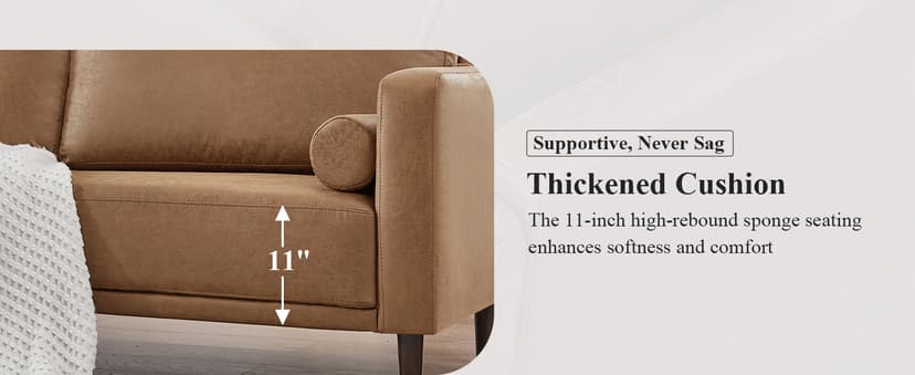 HIFIT Sofa Couches, 79” Mid-Century Modern Couch, Breathable Faux Leather Couch with Upholstered Cushions/Pillows, 3-Seat Sofas & Couches, for Living Room Apartment Office, Brown