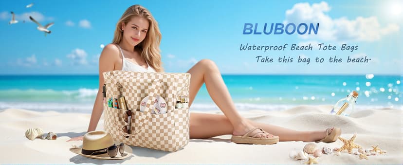 Bluboon Waterproof Beach Tote Pool Bags for Women Ladies Extra Large Carry On Bag With Wet Compartment for Weekender Travel