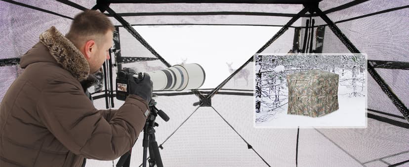HUNTSEN Hunting Blind 270 Degree See Through Ground Blind - 2-3 & 3-4 Person Pop Up Deer Blind for Hunting with Carrying Bag - 300D Reinforced Portable Durable Blind for Turkey and Deer