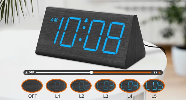 DreamSky Wooden Digital Alarm Clocks for Bedrooms - Electric Desk Clock with Large Numbers, USB Port, Loud Alarm for Heavy Sleepers, Adjustable Volume, Dimmer, DST, Wood Décor Gifts, Adapter Powered