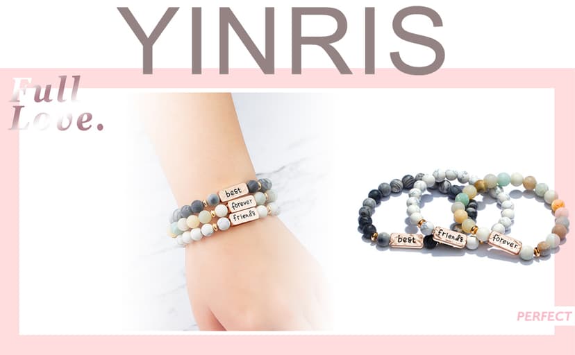 YINRIS 3 Pcs Natural Volcanic Stone Friendship Bracelets Handmade Beaded Stretch Bracelets (bra000001)