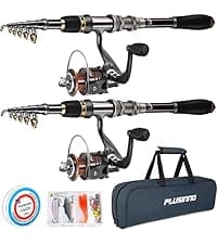 PLUSINNO Fishing Rod and Reel Combos Carbon Fiber Telescopic Fishing Pole with Reel Combo Sea Saltwater Freshwater Kit Fishing Rod Kit