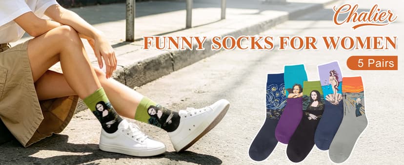 Soft Cotton, Crazy Artist Pattern, Classic Novelty Style, Versatile Hosiery, Birthday Gifts for Girl Lover, Fit Shoe Size 5-9 Chalier 5 Pairs Funny Socks for Women, Famous Painting Art Fun Socks B078K1Q14F