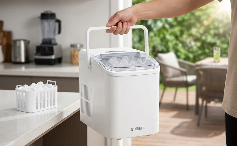 SUMELL Countertop Ice Maker with Handle, 26lbs/24H Portable Ice Machine, Bullet Ice Maker for Home, Kitchen, Camping & Bar