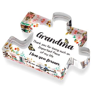 Gifts for Grandma - Engraved Acrylic Puzzle Piece - Mothers Day Adorable Grandma Presents for Birthday, Christmas, Thanksgiving Paperweights - Elegant Decorative Plaque with Lovely Quote - Chic Home