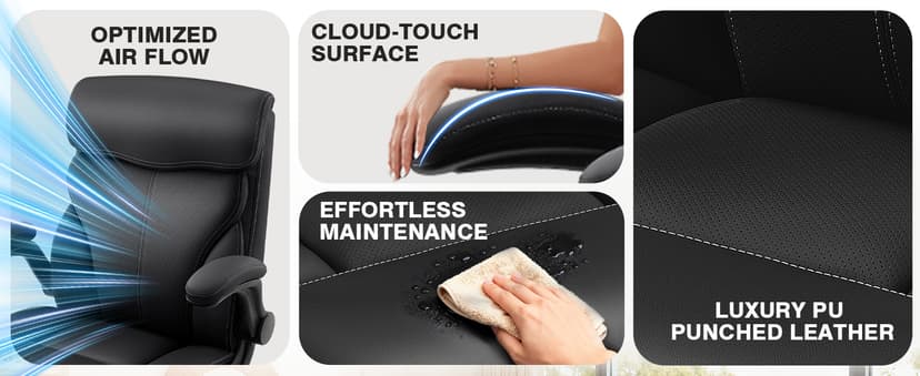 AreShark Office Chair - Executive High Back Breathable Comfy Desk Chair with Lumbar Support - Ergonomic Leather Rolling Swivel Computer Chair with Rock Function for Working Studying Gaming Relaxing