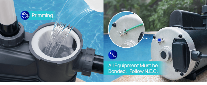 AQUASTRONG In/Above Ground Pool Pump Pure Copper Motor Energy Efficient High Flow Powerful Self Primming Swimming Pool Pumps with Filter Basket, Grey