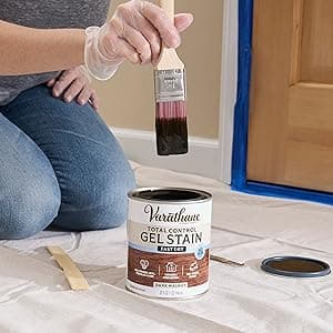 Varathane Total Control Gel Stain | Low Odor Water-Based Formula | Thick Gel Formula for Vertical Surfaces | Ideal for Wood, Metal & Fiberglass | Half Pint | Dark Walnut