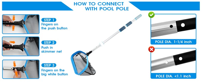 Upgraded Self-Repair Pool Net, Pool & Pond Cleaning Skimmer with Heavy Duty Nylon Net - Fine Mesh, Aluminum Frame, Deep Trash Bag for Above Ground & In-ground Pools, Leaf Skimmer Rake Net(No Pole)