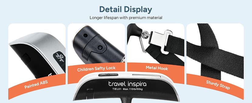 travel inspira Digital Luggage Scale – Portable Hanging Suitcase Weight Scale for Travel, 110 lb Capacity, Backlit LCD Display, Prevents Airport Overweight Fees, Battery Included B07QFTGGYF