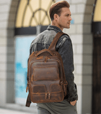 Masa Kawa Leather Backpack for Men with 16" Laptop & Camera Lens Sleeve, Multi Pockets Weekend Trip Business Travel Overnight Camping Bag, Vintage Brown