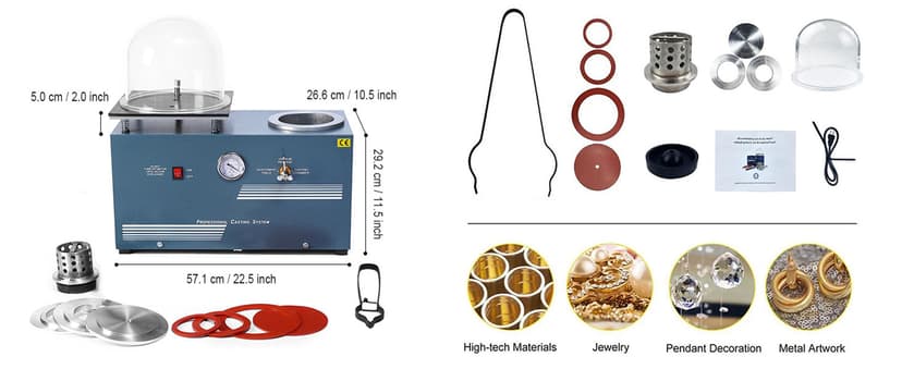 HAADID Vacuum Investing Casting Machine 2L - Vacuum Casting Machine with 3 CFM Pump & Bell Jar for Jewelry Casting Molds Processing 110V CM01